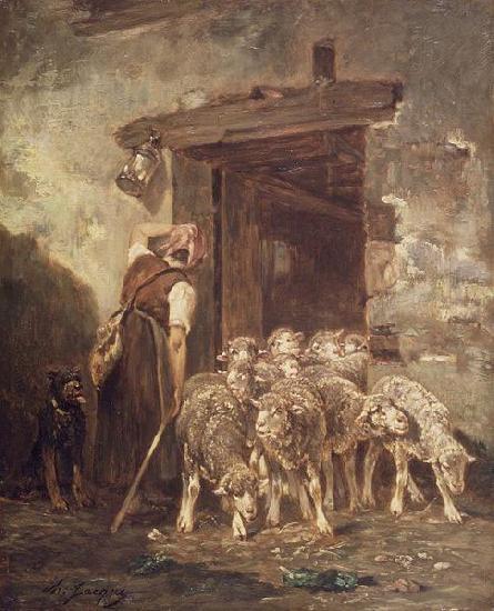 unknow artist Leaving the Sheep Pen Germany oil painting art